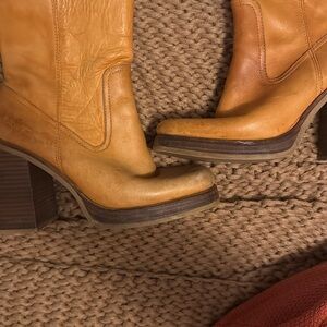 Frye Tan Leather Heeled Boots